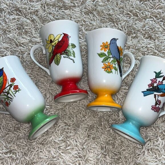 Vintage Fred Roberts Audubon Lovers Footed Bird Mugs, Set of 4 - Picture 14 of 15
